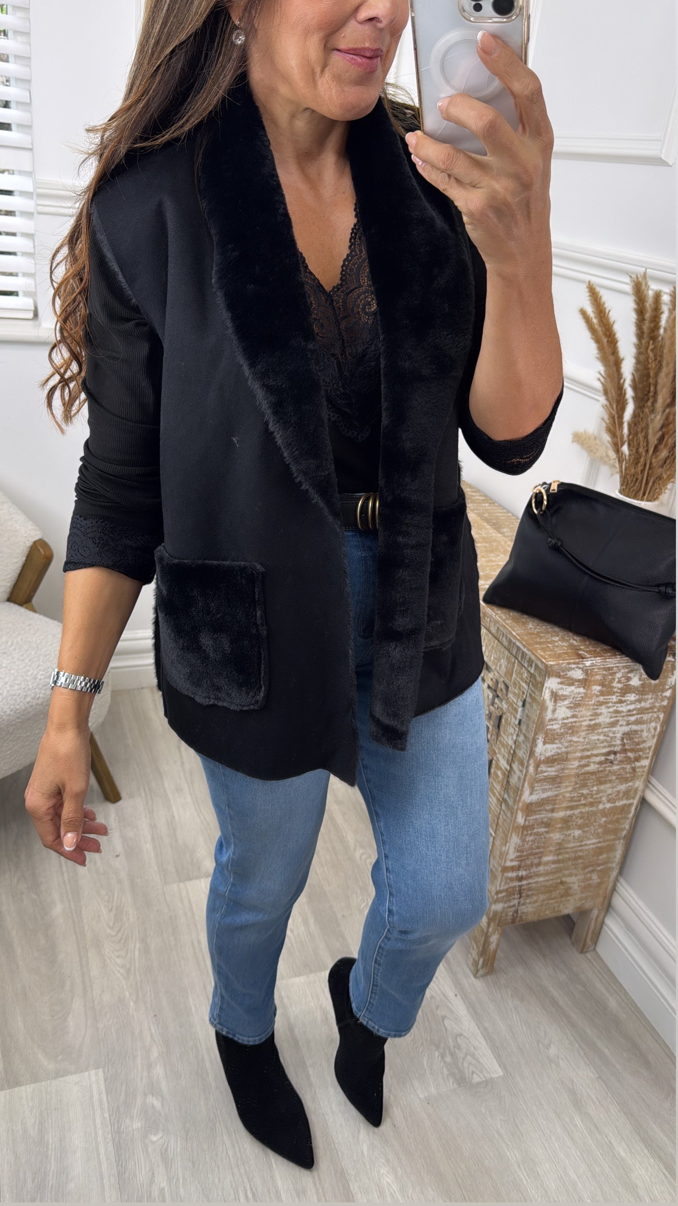 Loretta Black Suede Feel Waistcoat