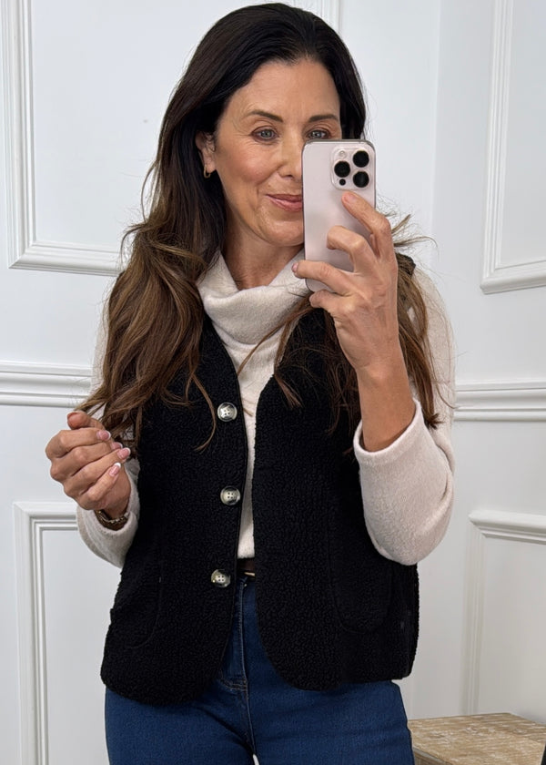 Kimberly Black Faux Sherpa Vest
