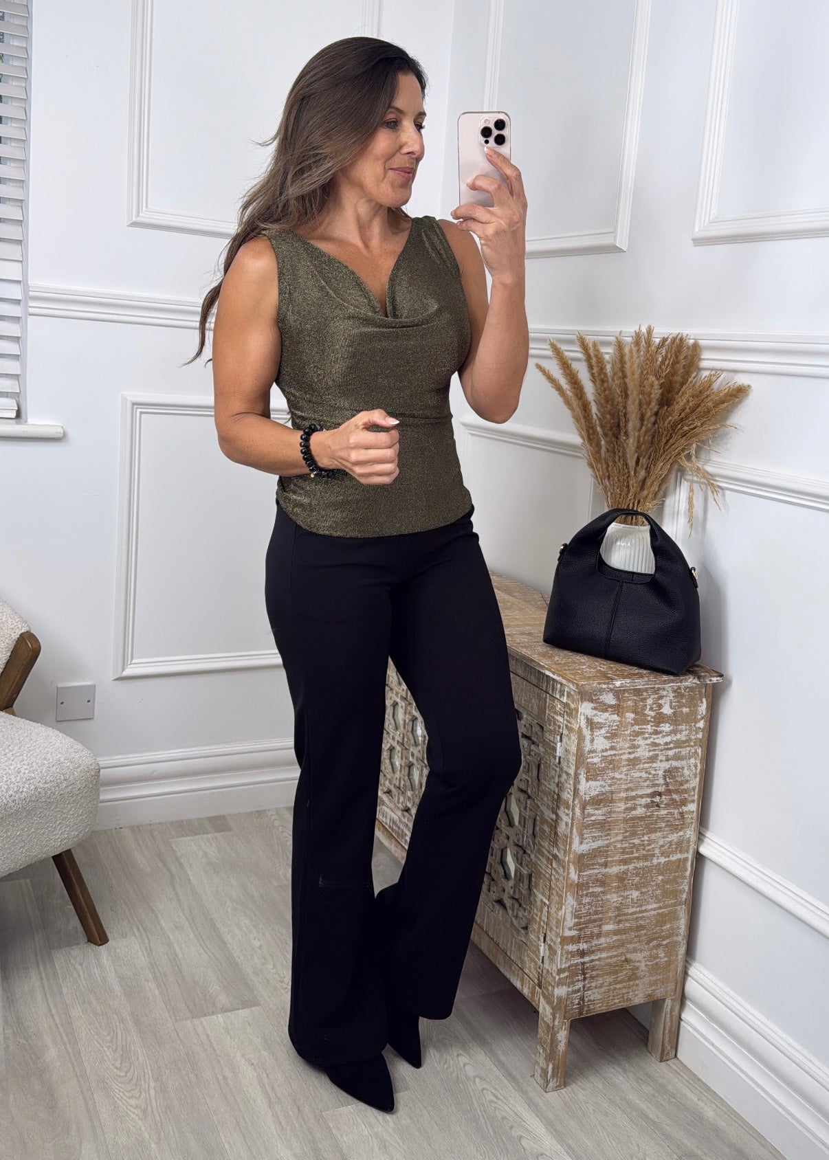 Leonie Gold Cowl Neck Lurex Top