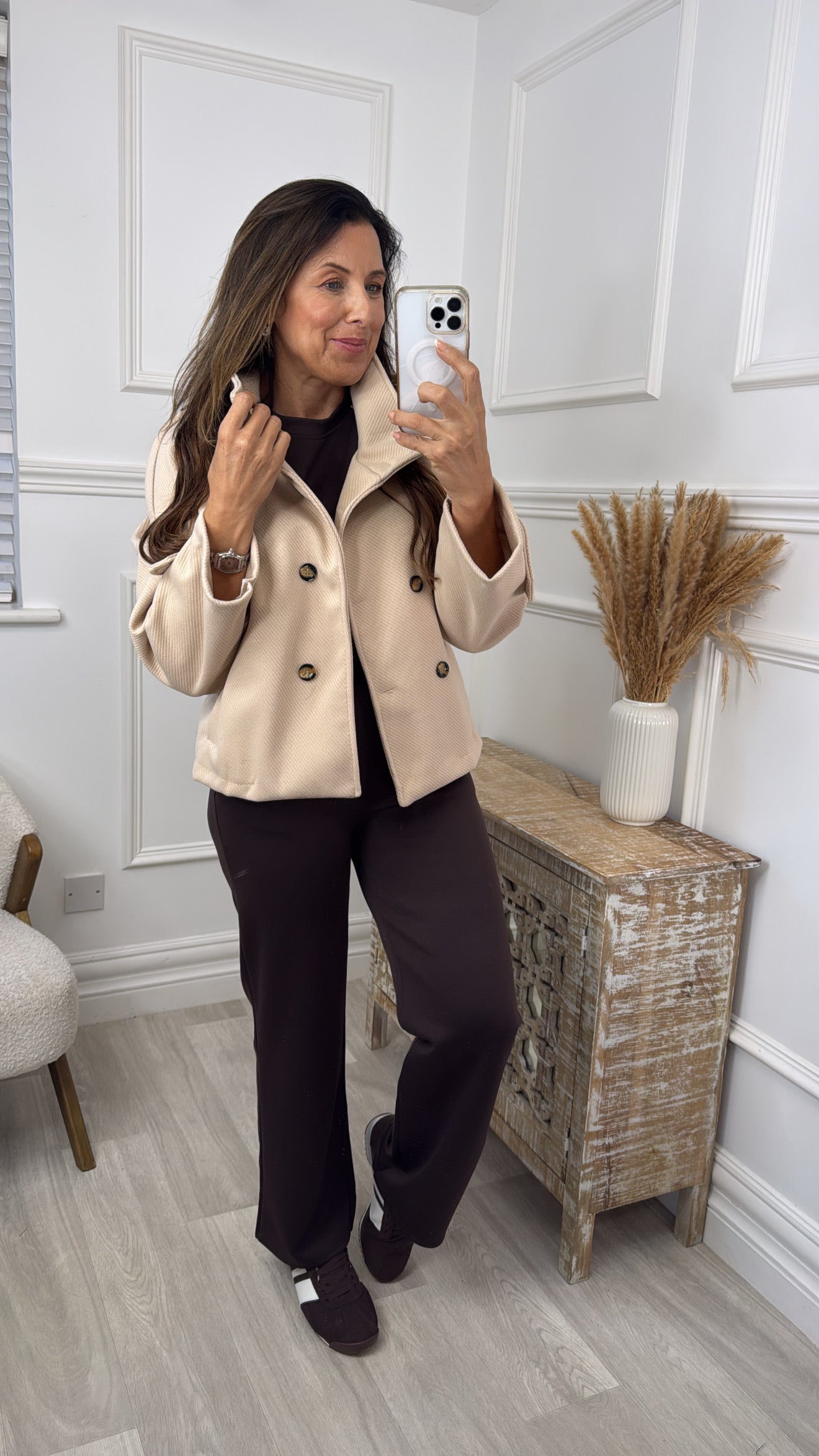 Roisin Beige Jacket With  Buttons