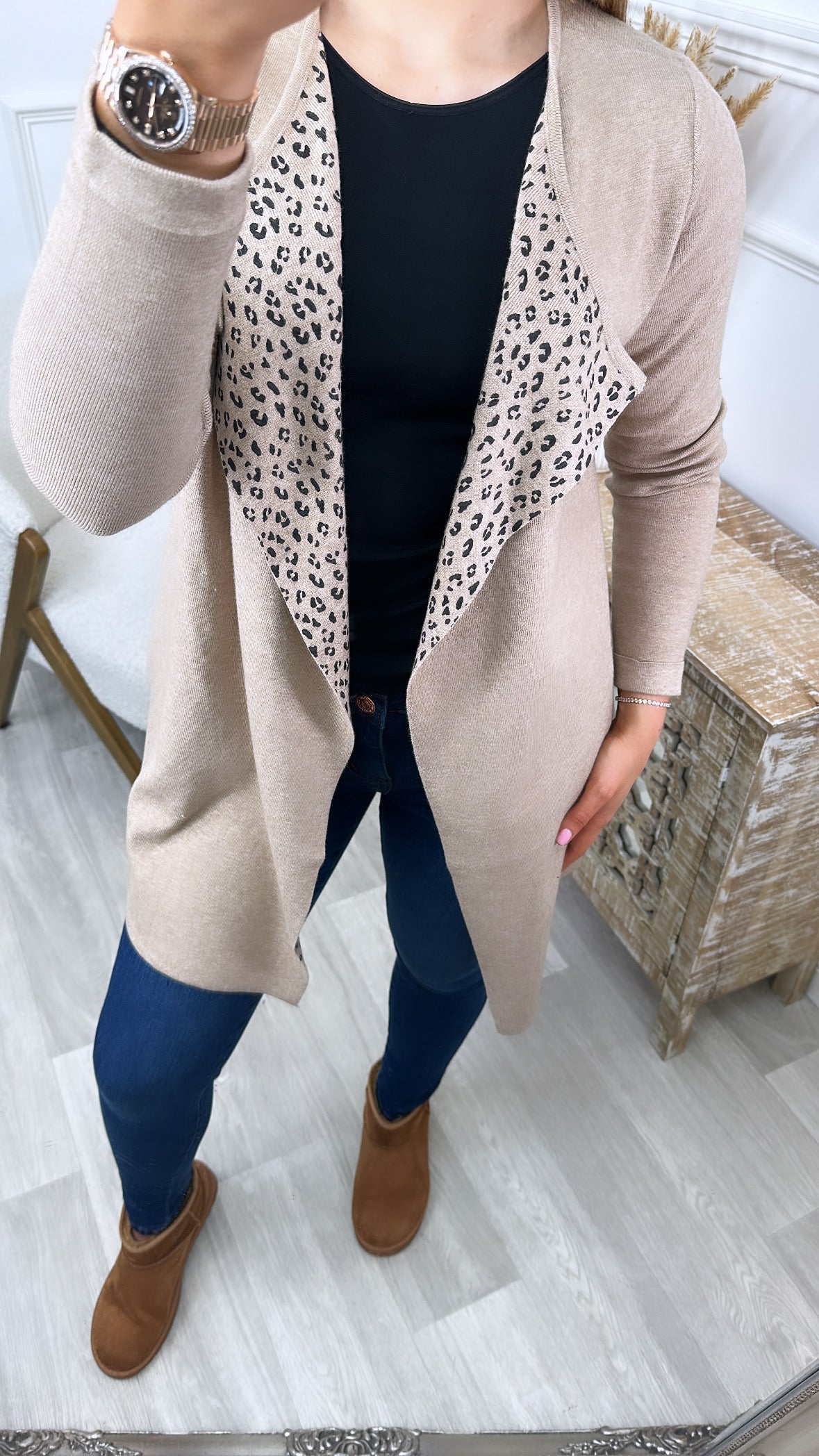Goja Beige Leopard Lapels Cardigan