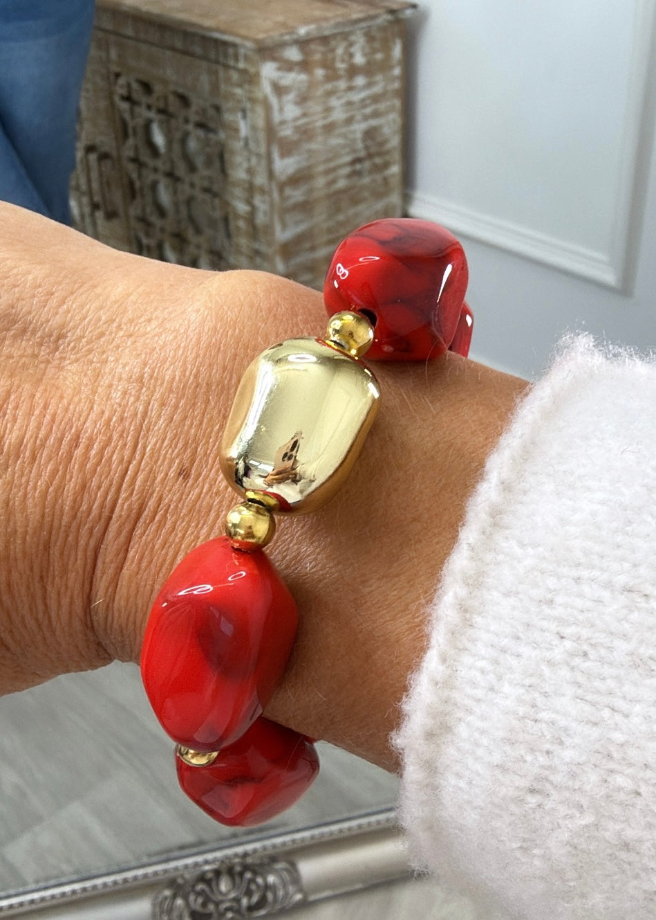 Etta Red Marble Beads Bracelet