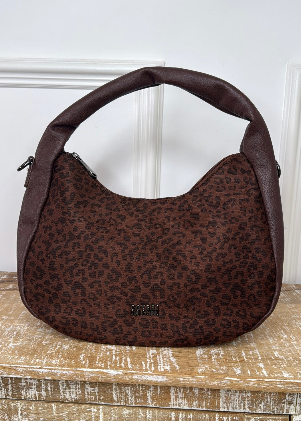 Yoshie Coffee Leopard Print Shoulder Bag