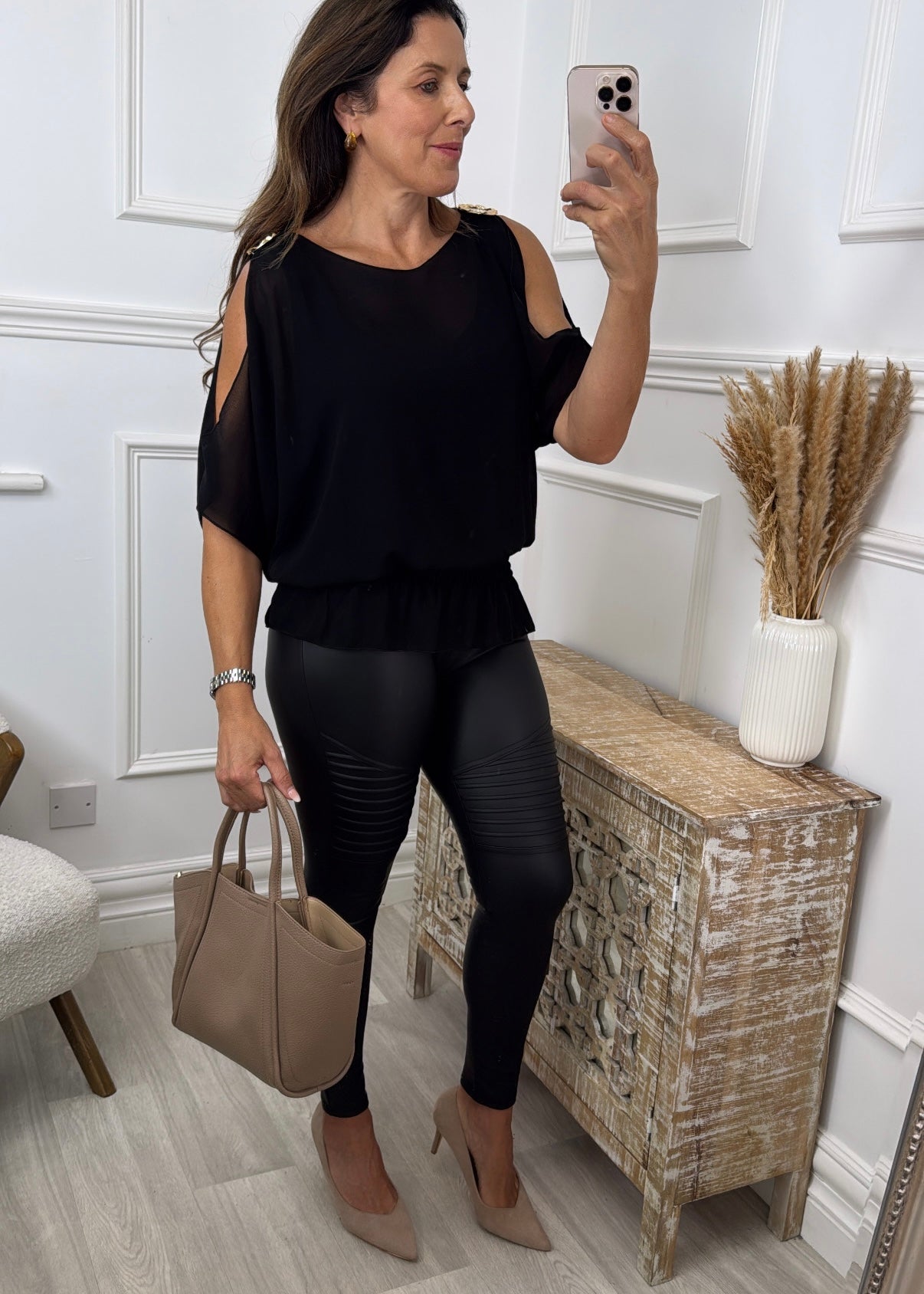 Cala Black Open Shoulder Top