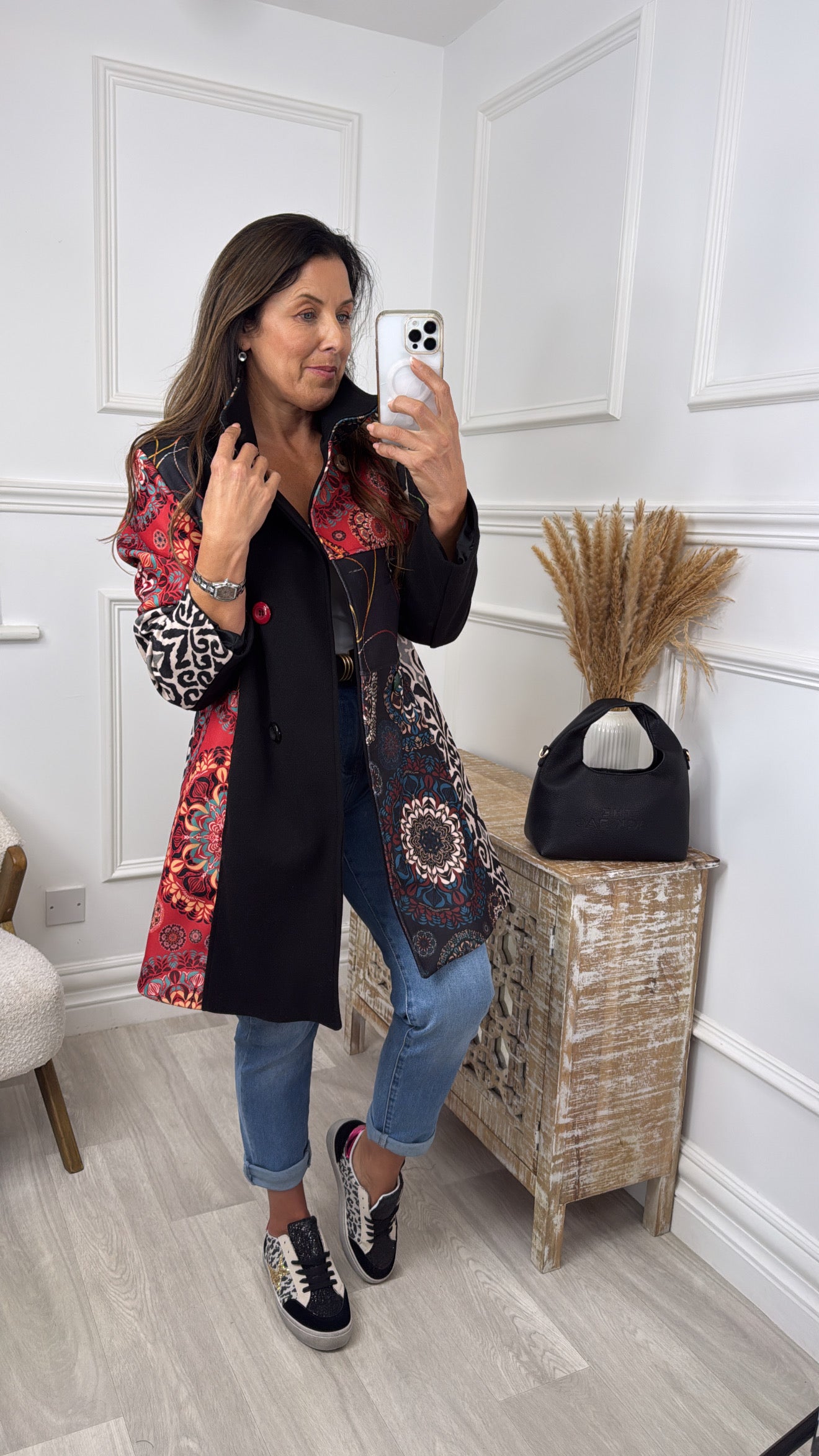 PRE ORDER: Dessy Black Multi Print Coat