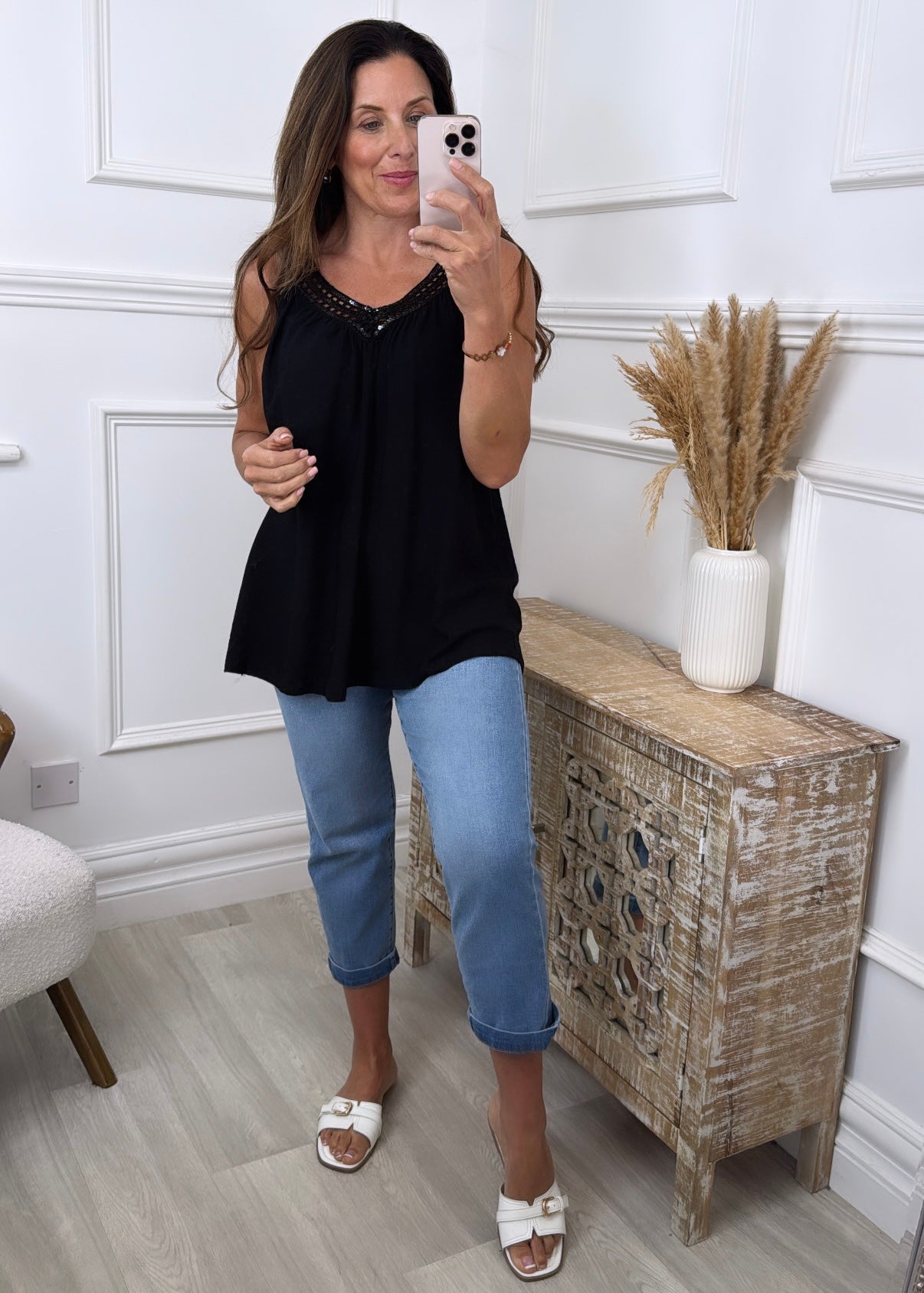 Matilda Black Sequin Trim Top