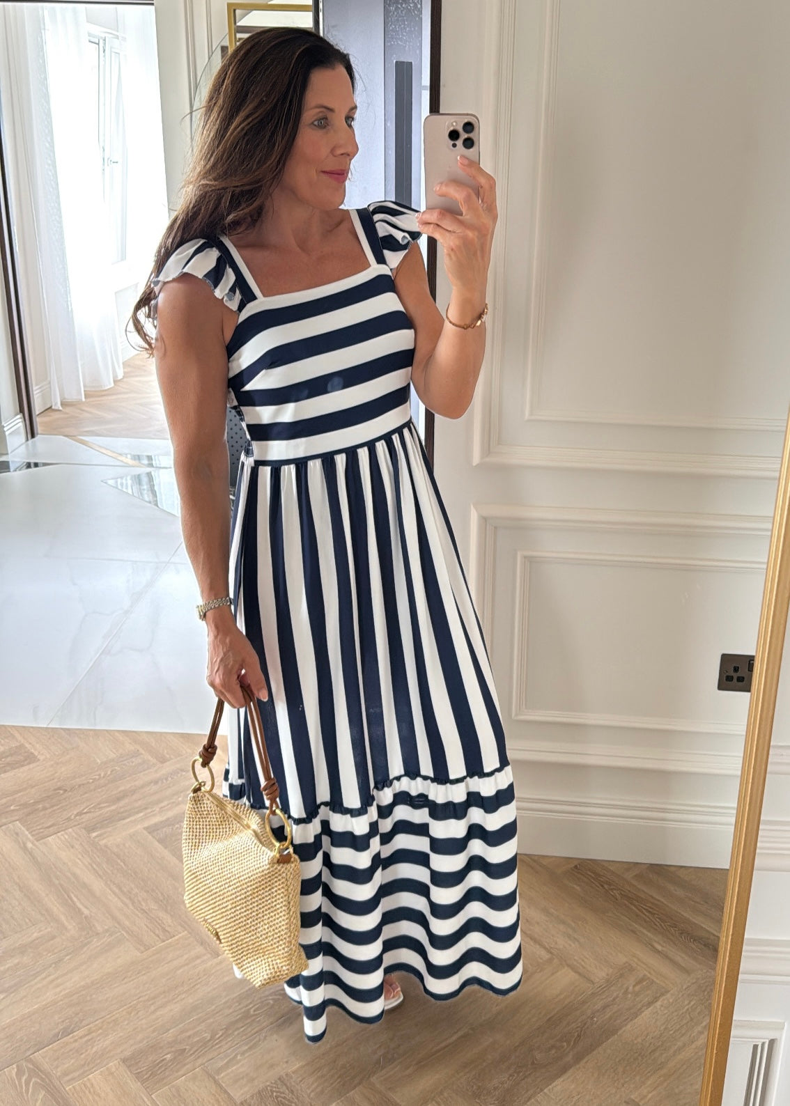 Elaina Navy Striped Maxi Dress
