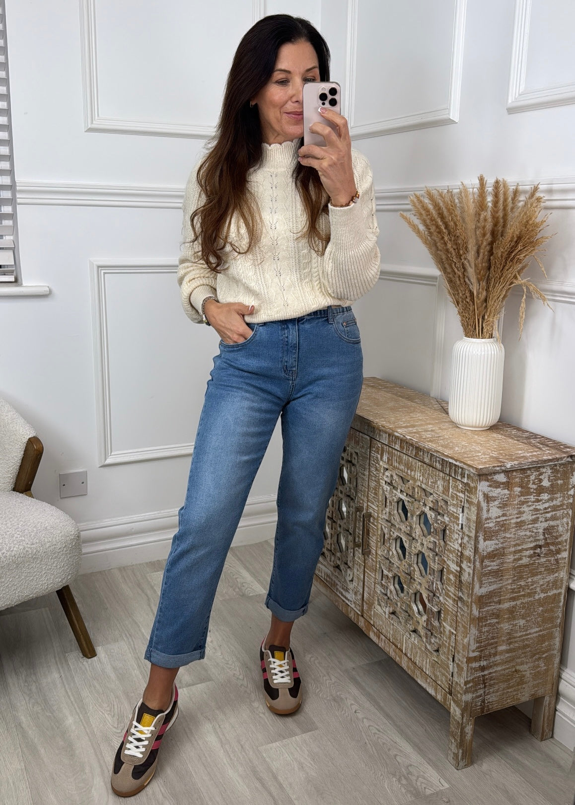 Naima Cream High Neck Jumper
