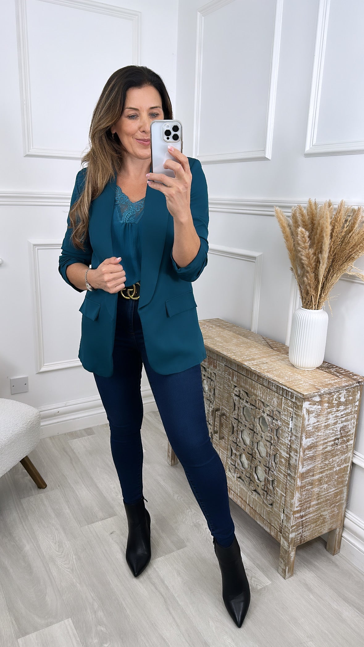 Merrill Petrol Gathered Sleeve Blazer