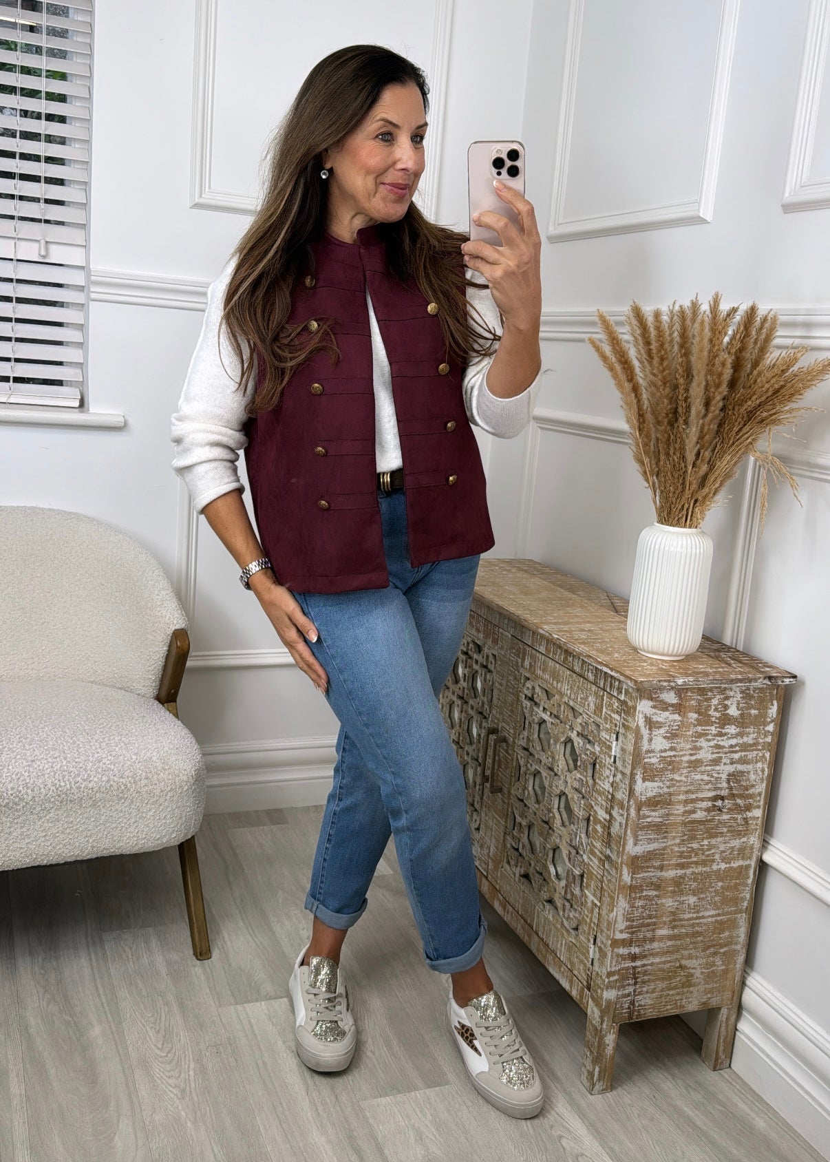 Katie Wine Button Waistcoat