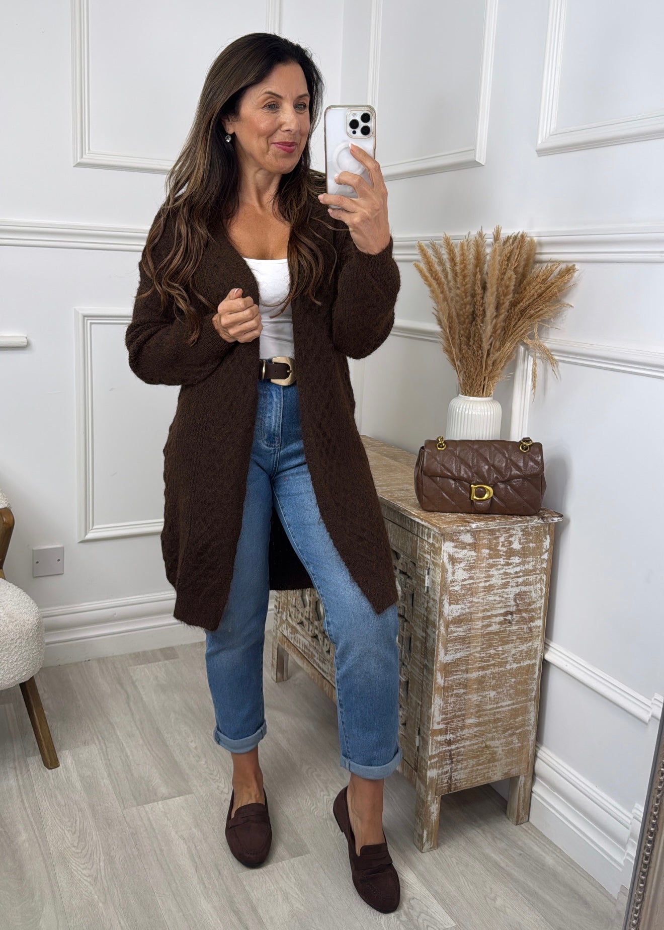 Gemma Brown Textured Knit Cardigan