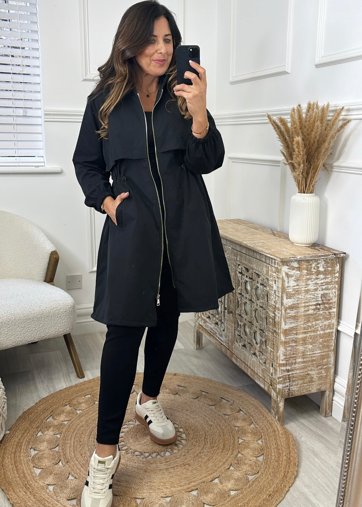 Suzie Black Drawstring Trench Jacket