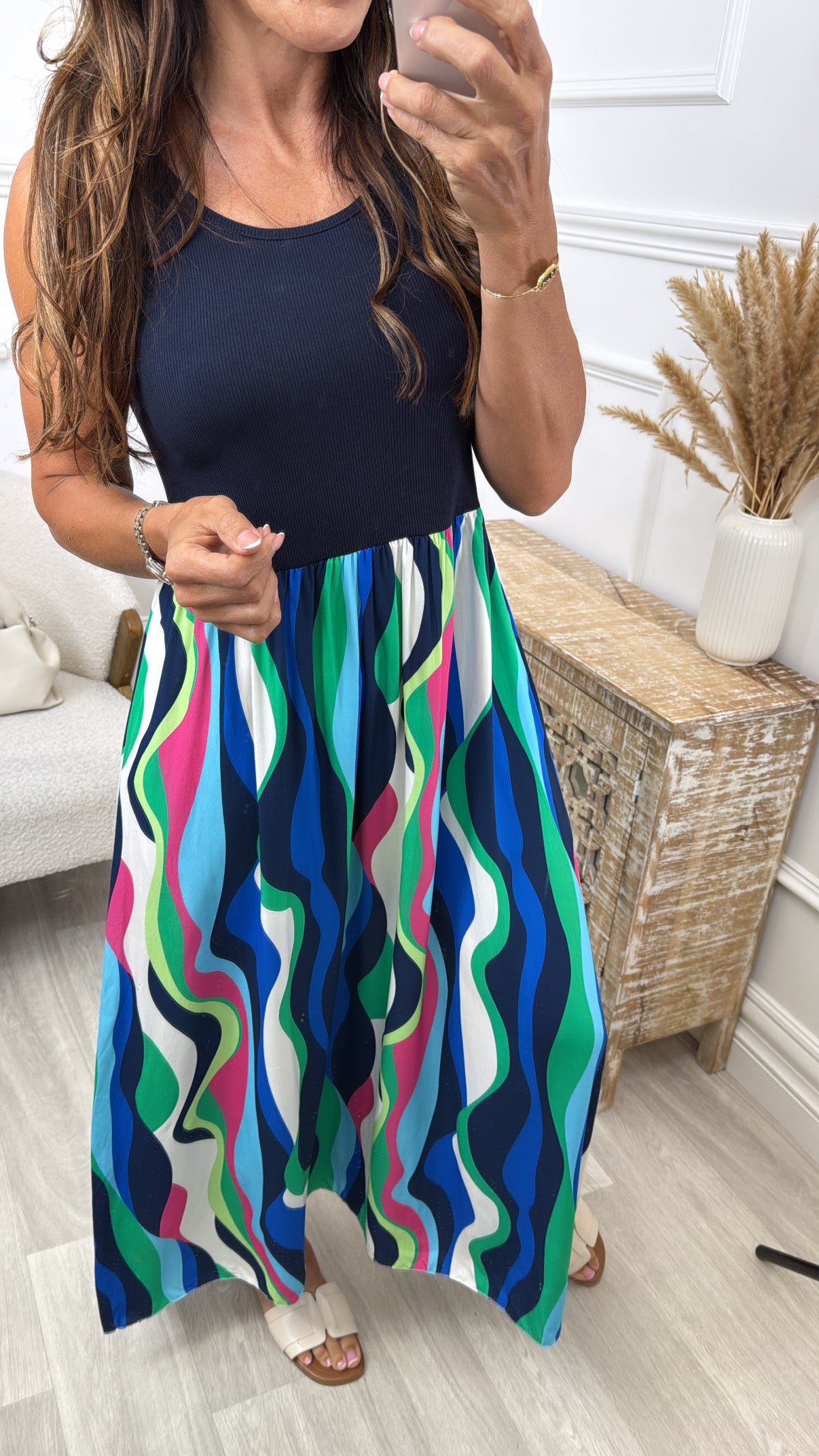 Brittany Navy Abstract Print Smock Dress