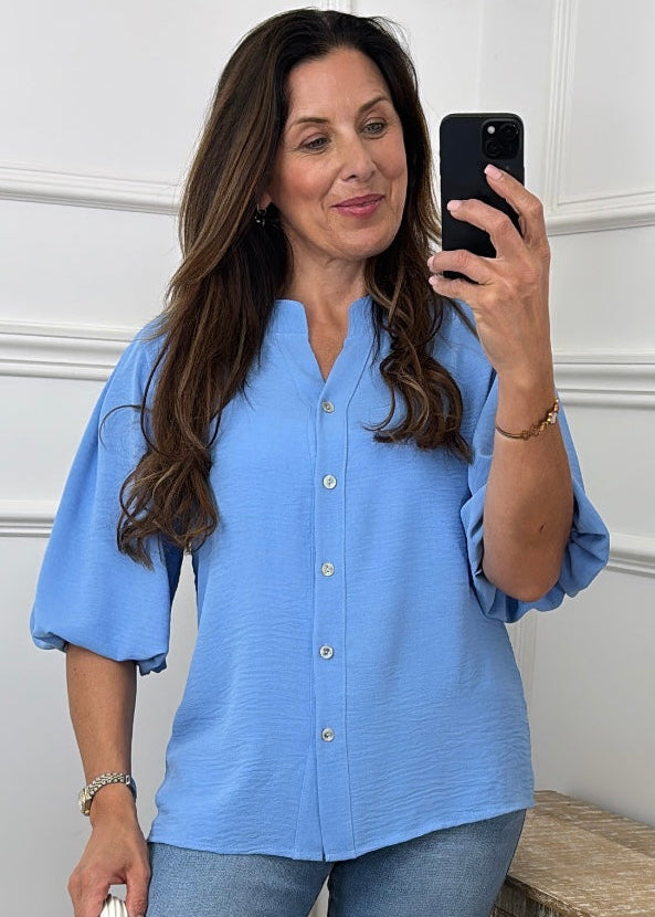Bernice Blue Balloon Sleeve Blouse
