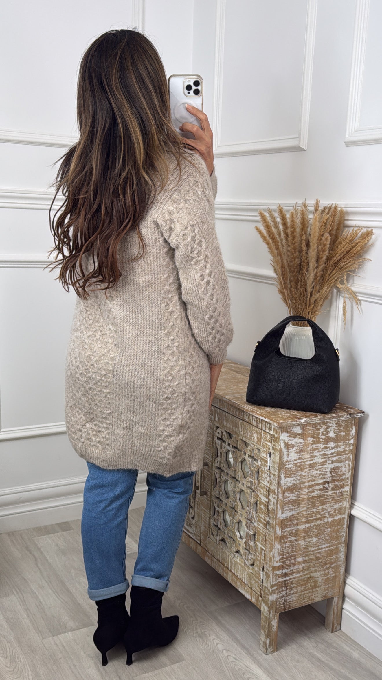 Gemma Beige Textured Knit Cardigan