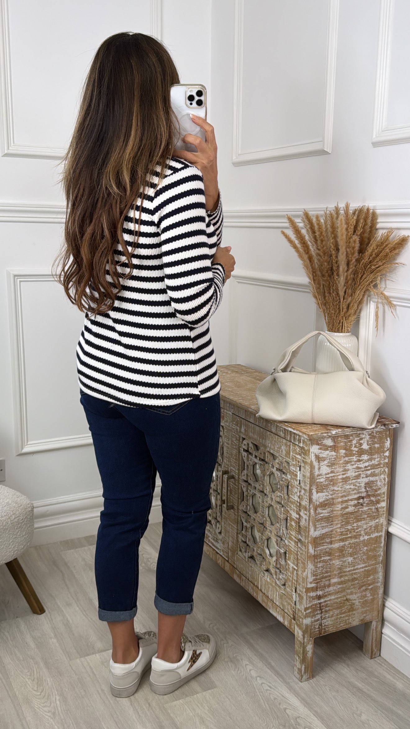 Saskia Navy Striped Roll Neck Top
