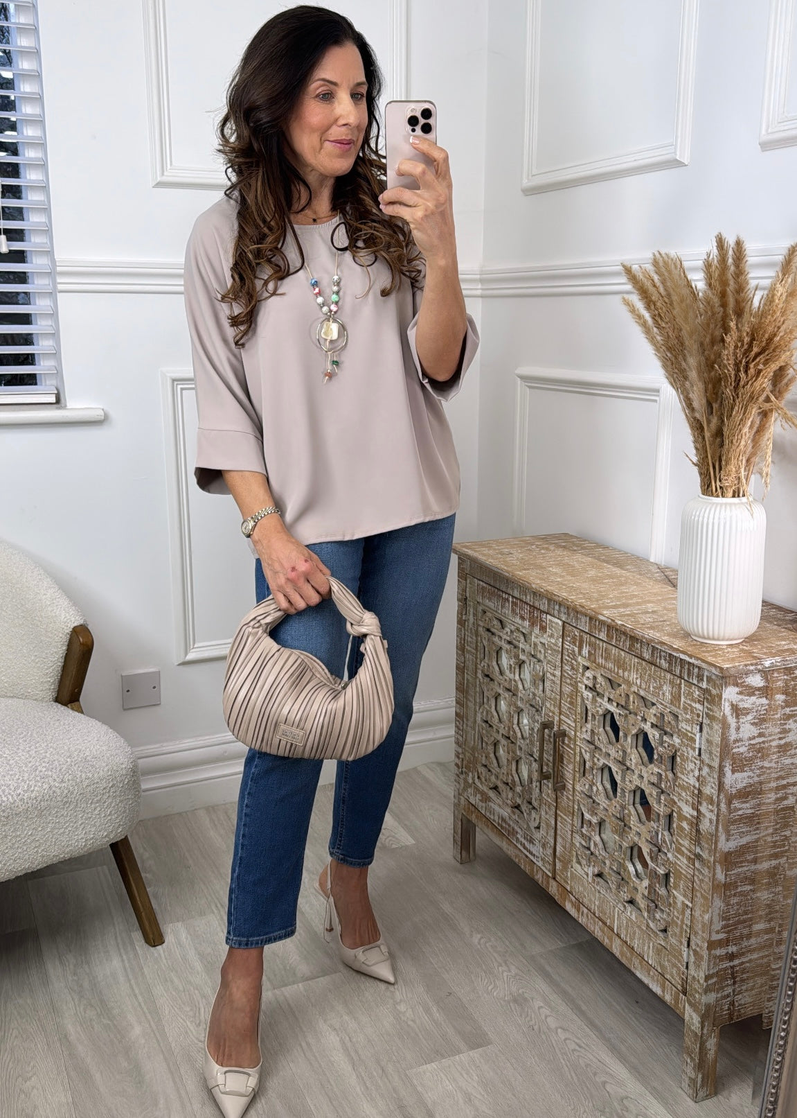 Brenna Mocha Flowing Blouse With Necklace