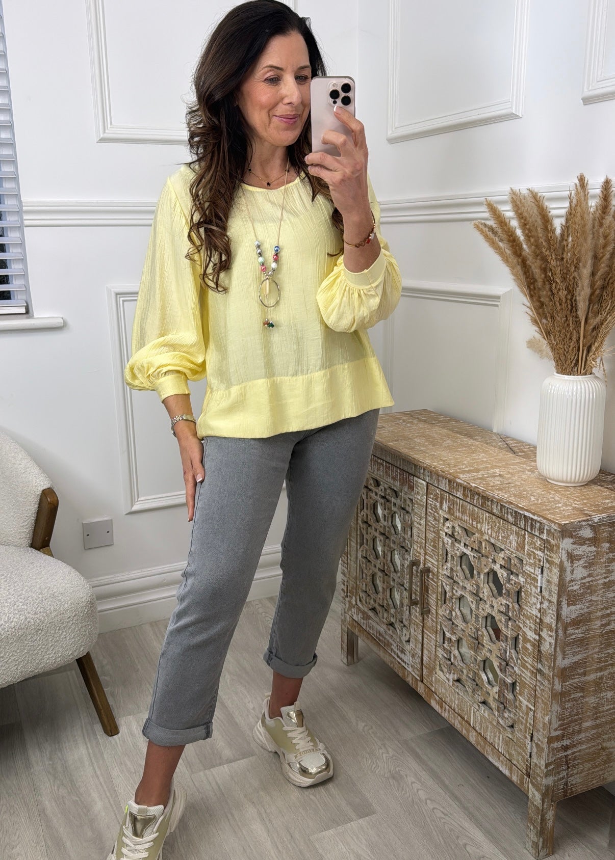 Rebel Yellow Textured Blouse With Necklace