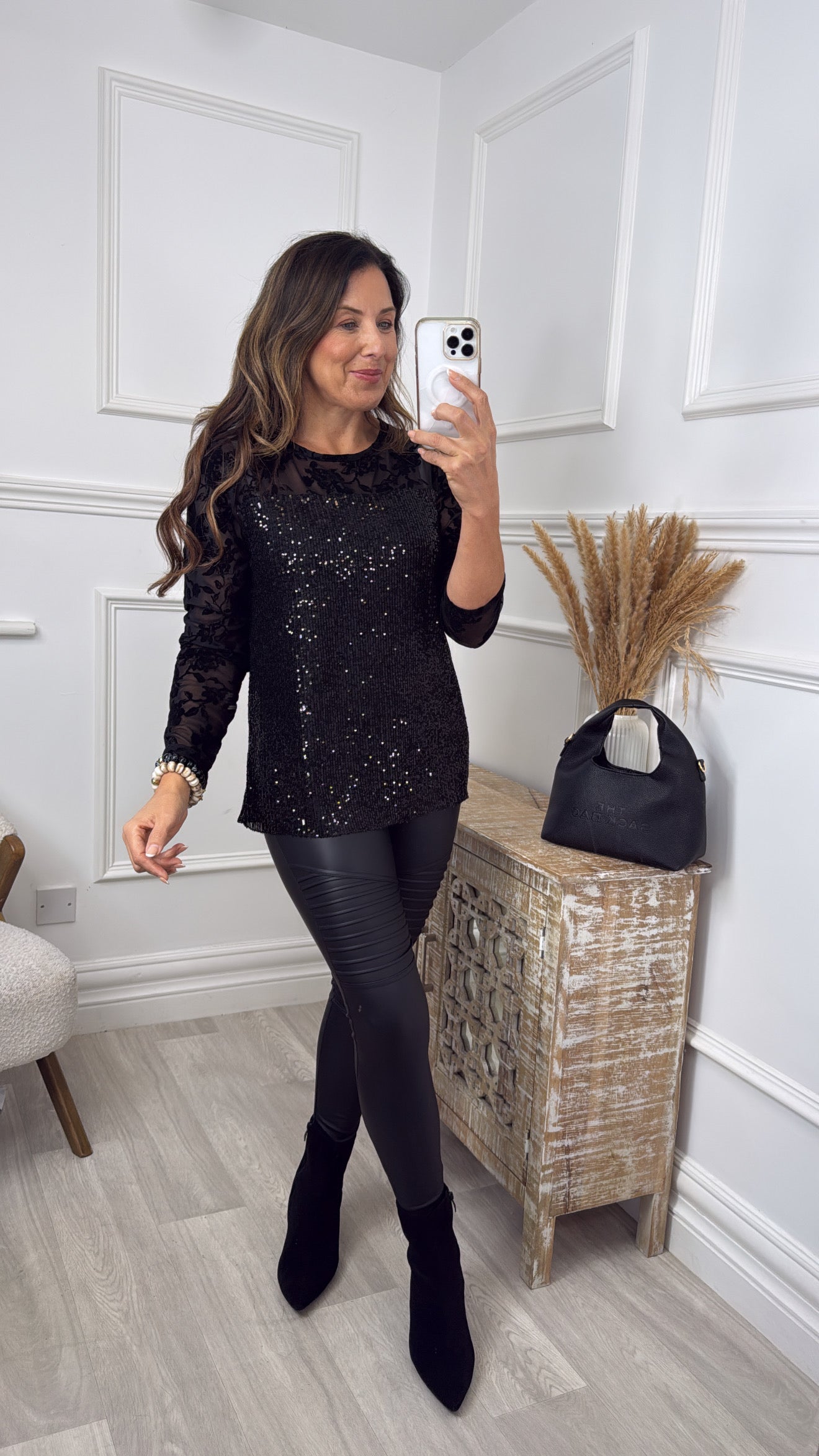 Ayla Black Sequin and Lace Top