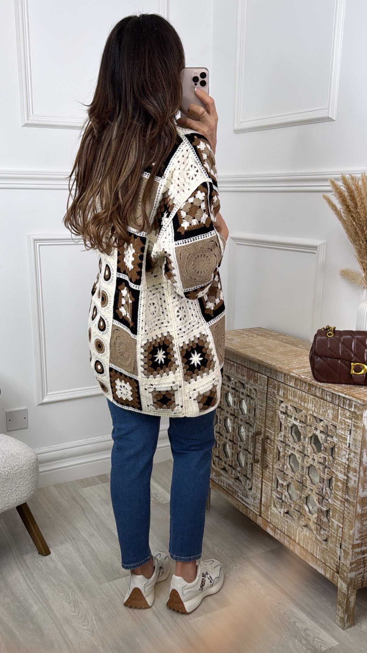 Alana Brown Crochet Knit Longline Cardi