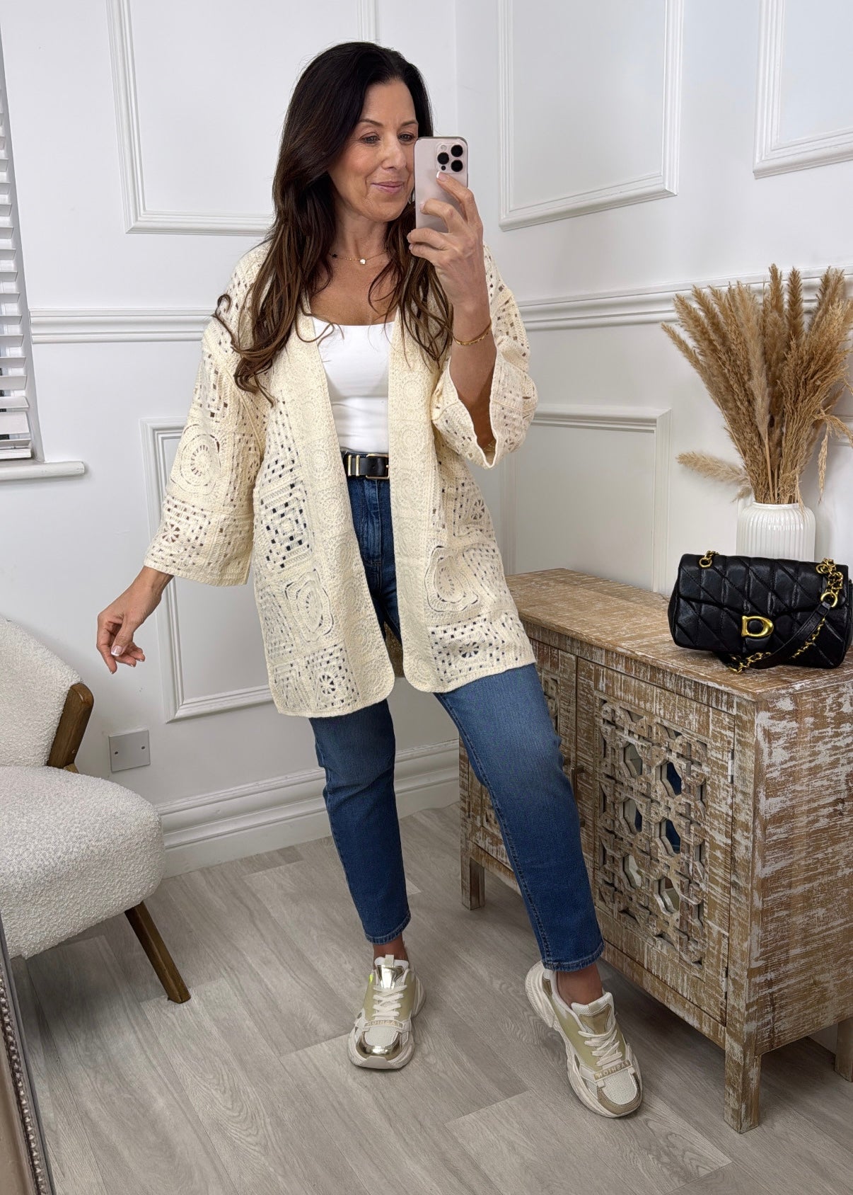 Abigail Cream Crochet Knit Cardigan