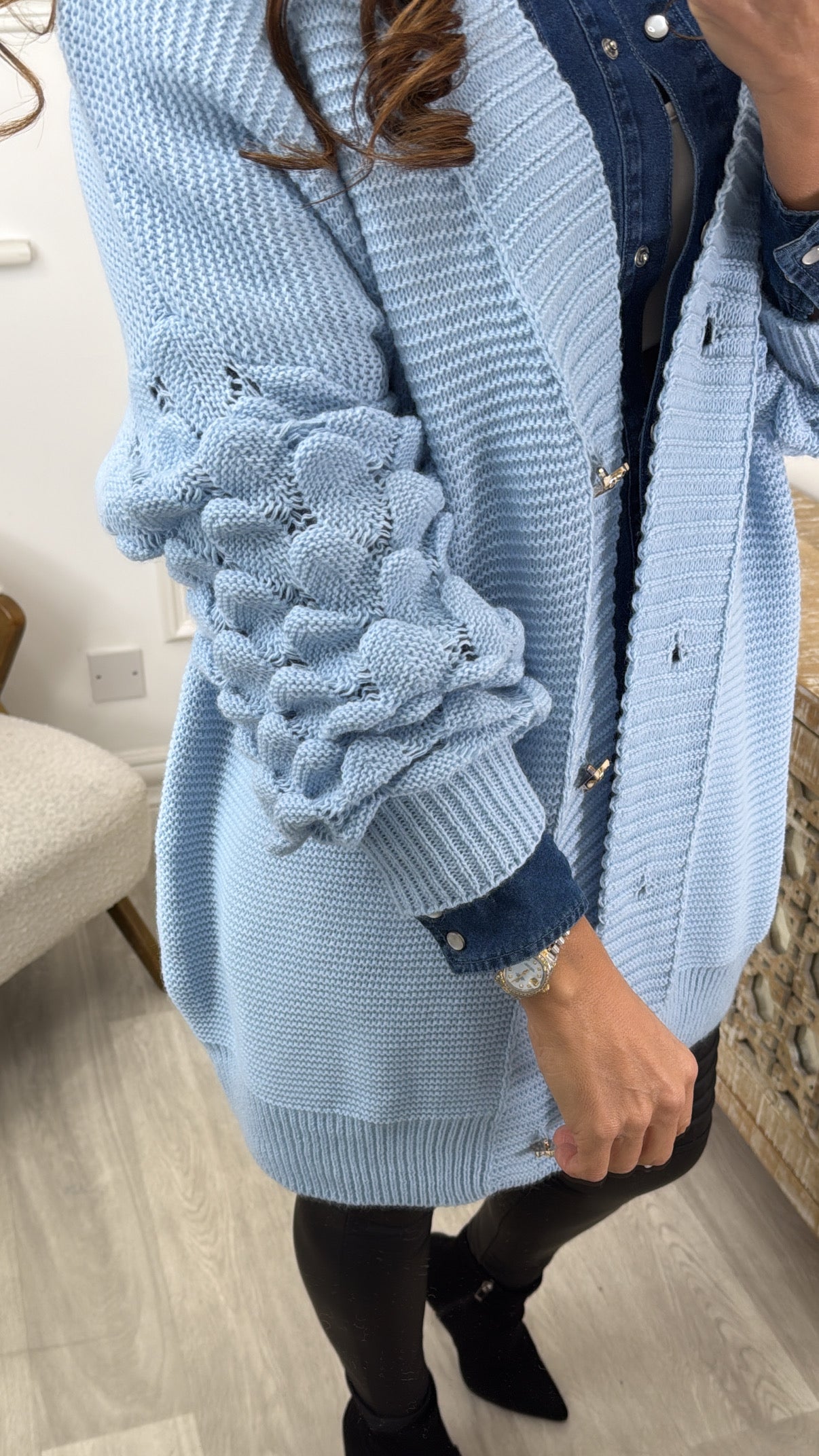 Blair Sky Blue Bubble Sleeve Cardigan