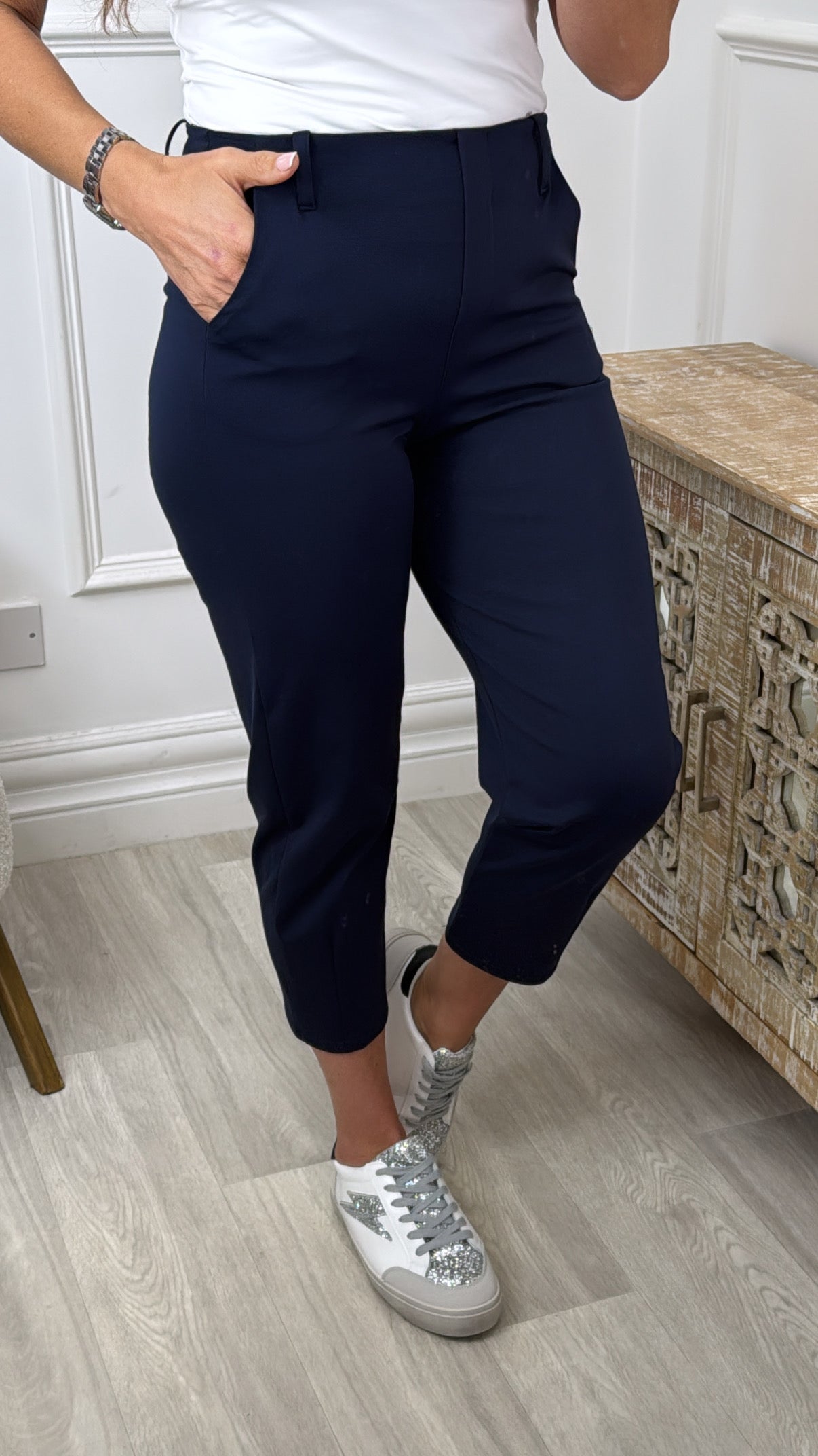 Bridie Navy Tapered Leg Trousers