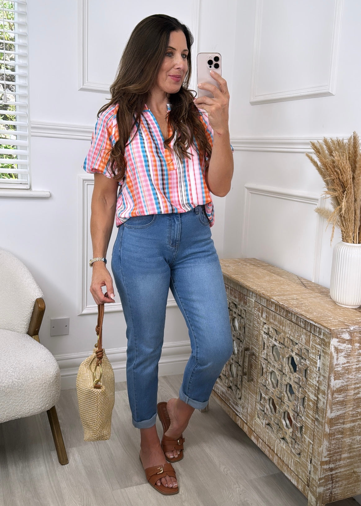 Susan Pink Check Top