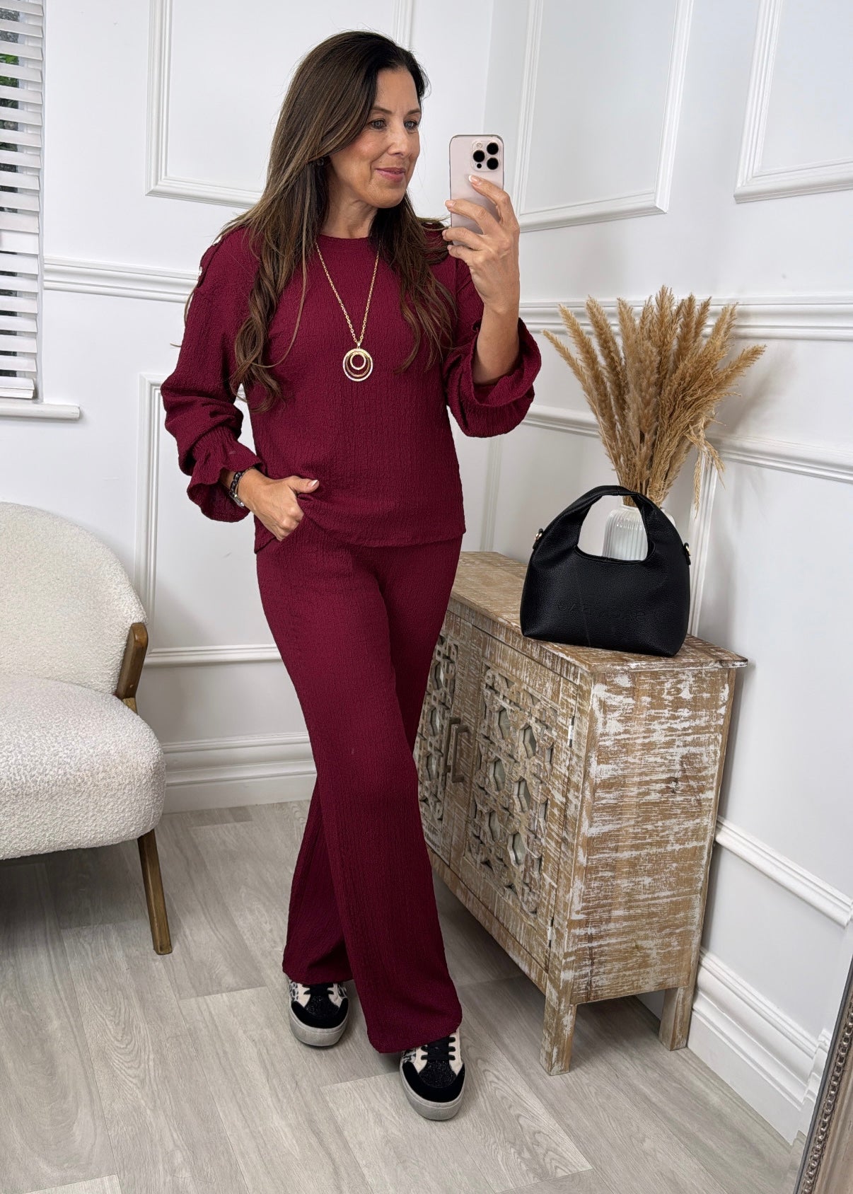 Clarise Wine Frill Cuff Two Piece Set