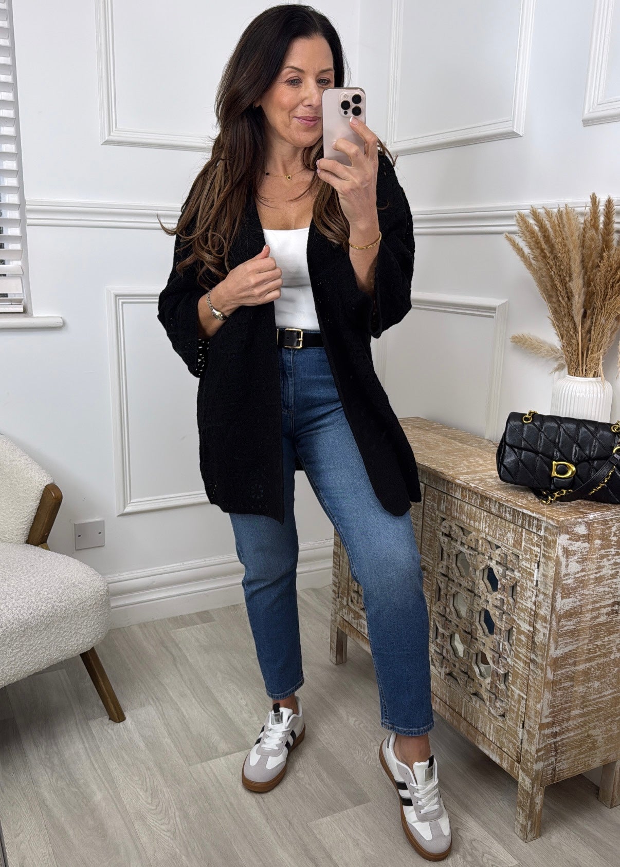 Abigail Black Crochet Knit Cardigan