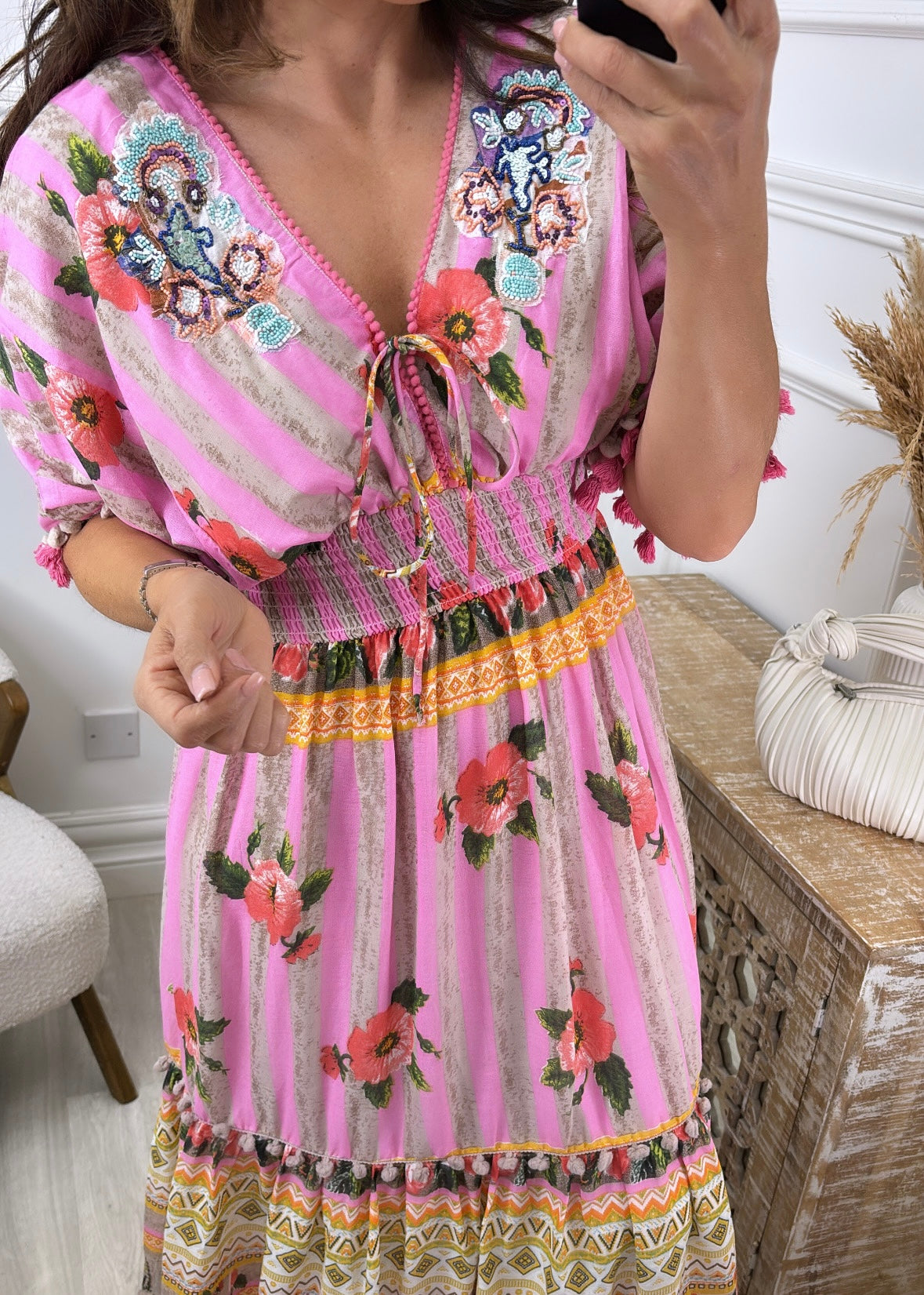 Lisa Pink V Neck Floral Maxi Dress