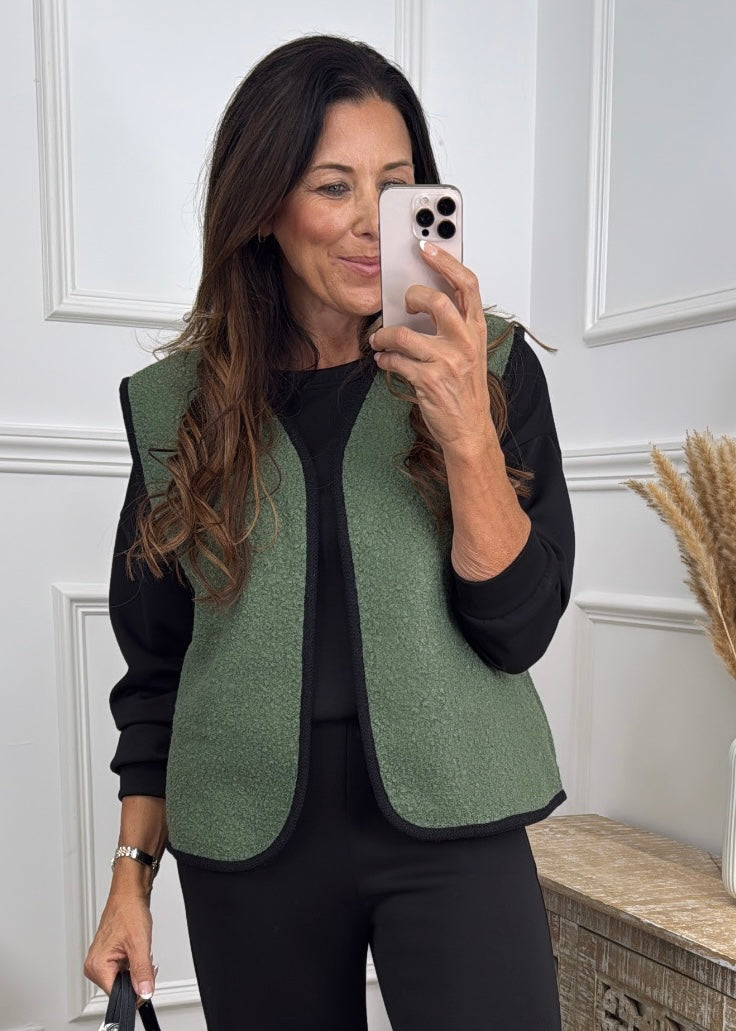Eilis Khaki Piping Detail Vest