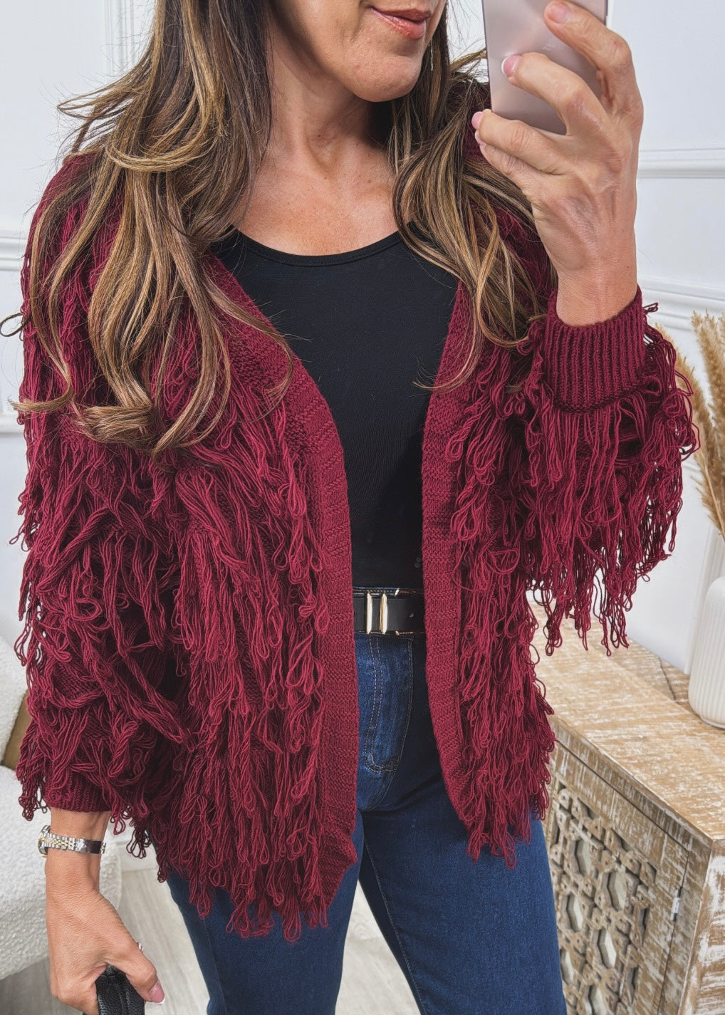 Lizeth Wine Shaggy Cardigan