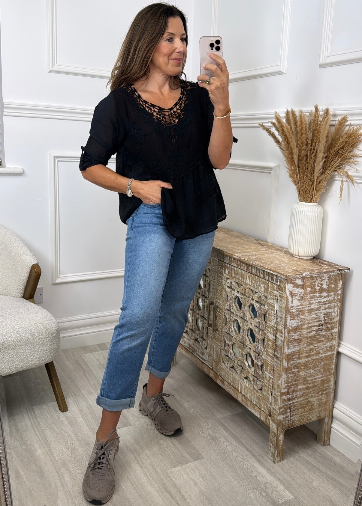 Rosalee Black Broderie Top