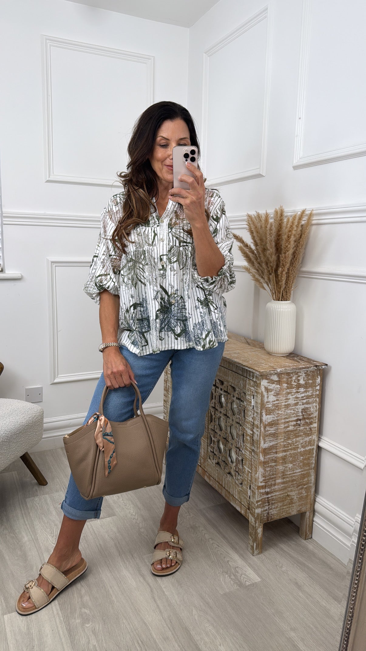 Karin Khaki Stripe Lace Blouse