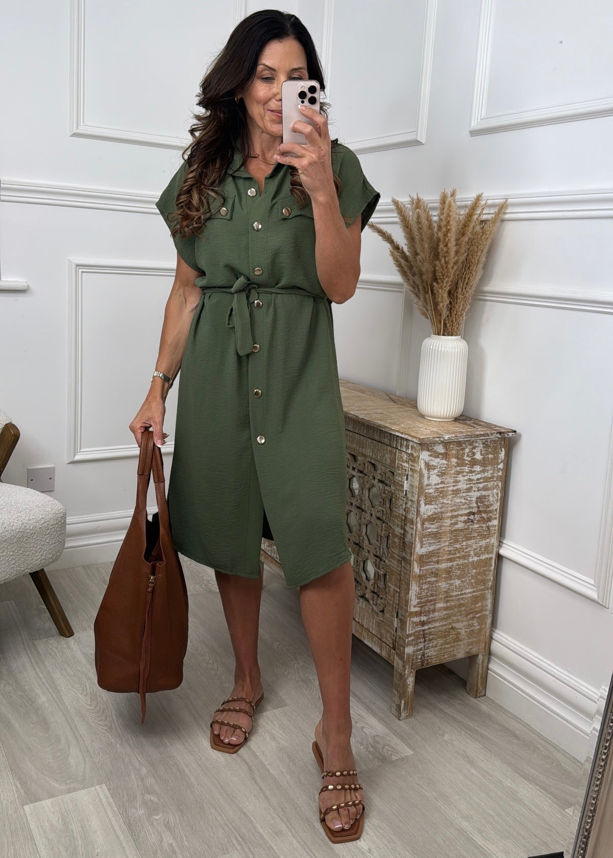 Teresa Khaki Shirt Midi Dress