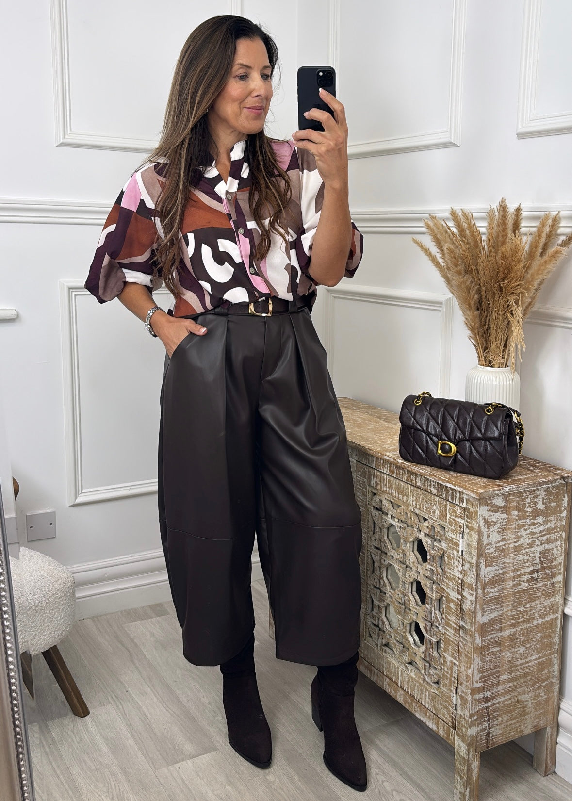 Alayne Brown Belted PU Leather Pants