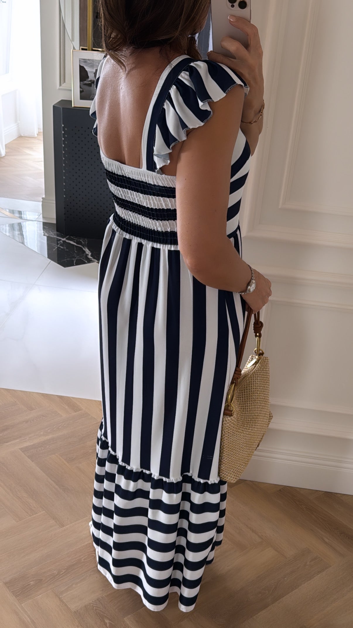 Elaina Navy Striped Maxi Dress