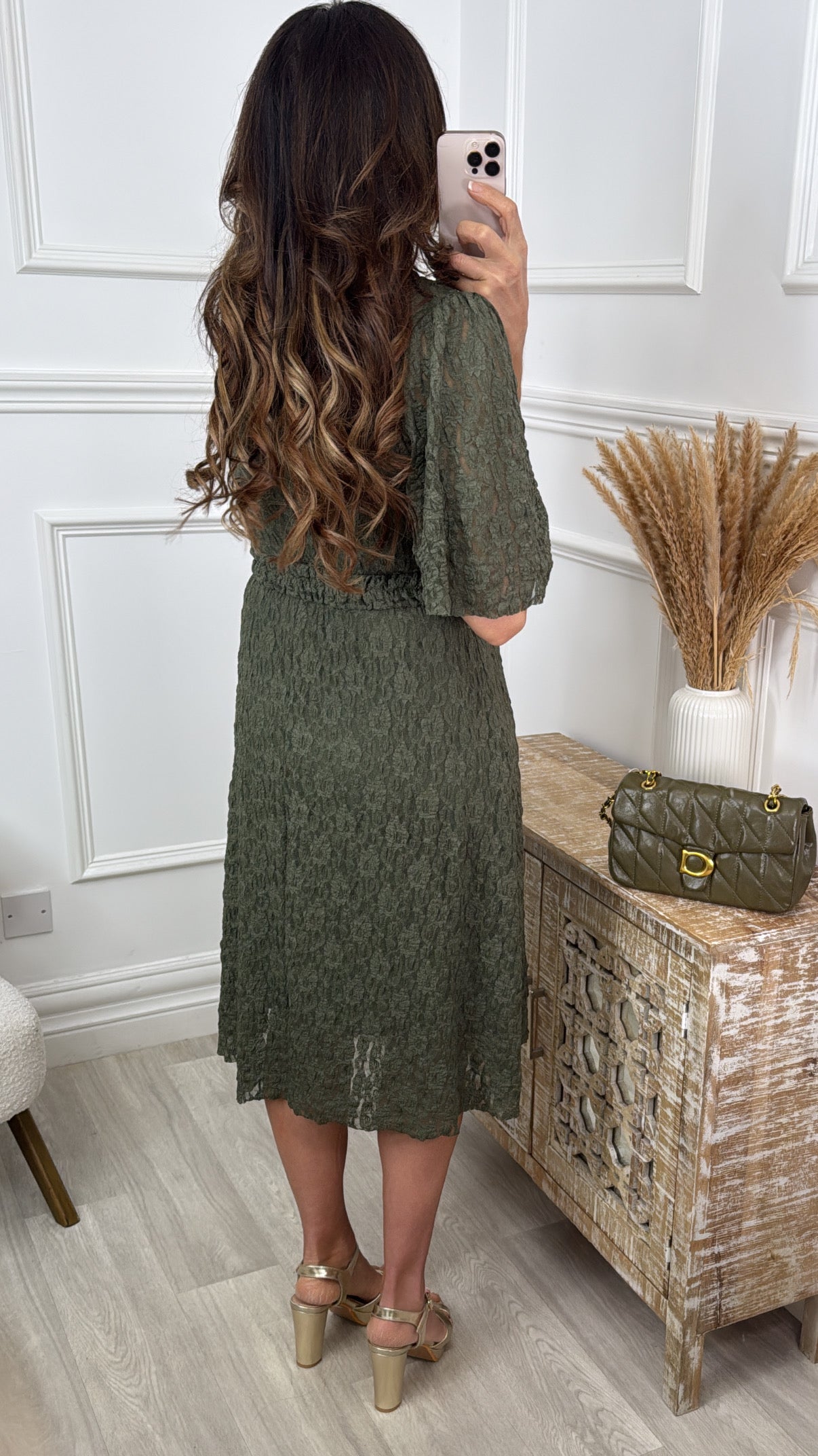 Tamara Khaki Lace Wrap Dress