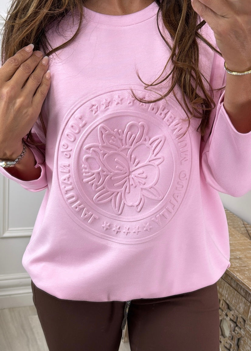 Reina Pink Embossed Sweat Shirt