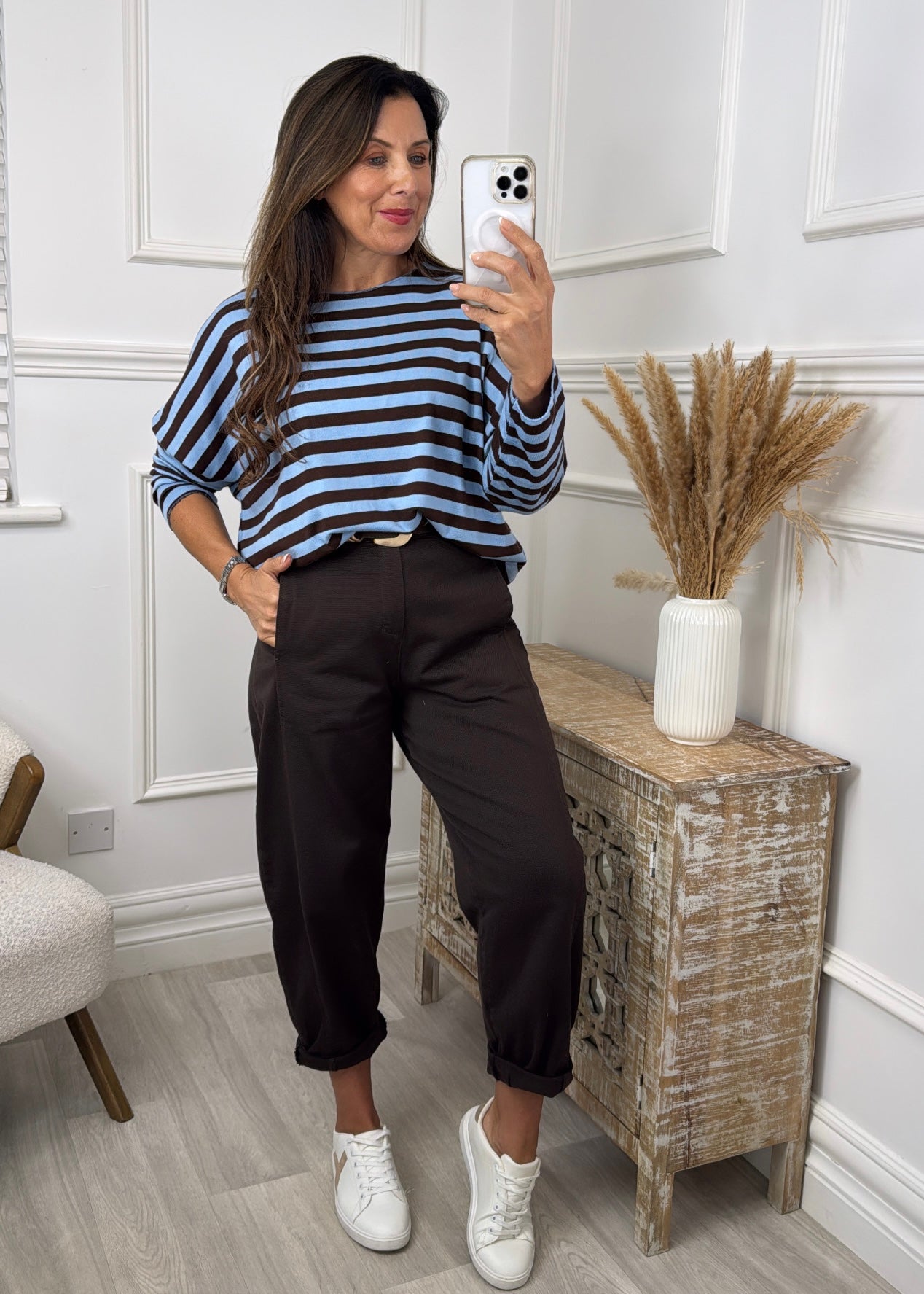 Viola Blue and Brown Striped Top
