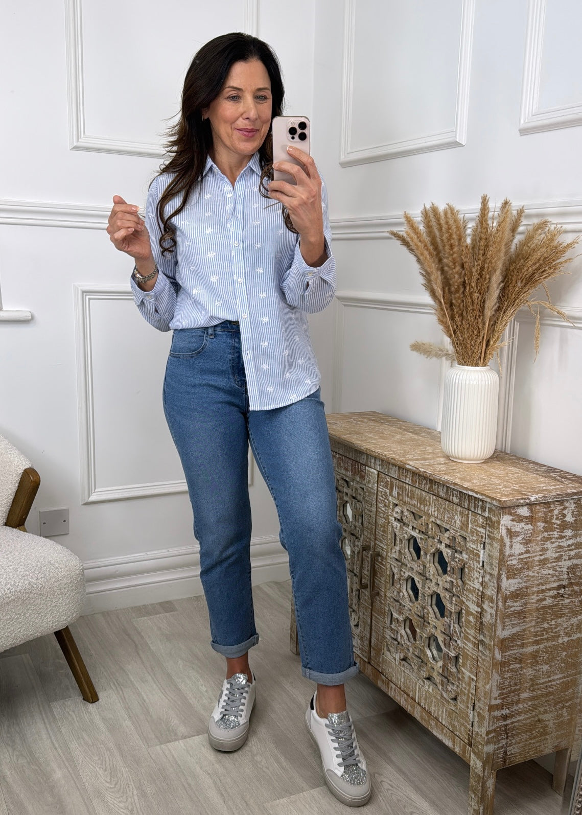 Beatrisa Blue Broderie Detail Shirt