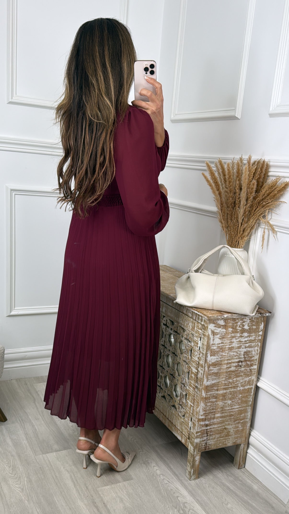 Celeste Wine Pleated Maxi Dress