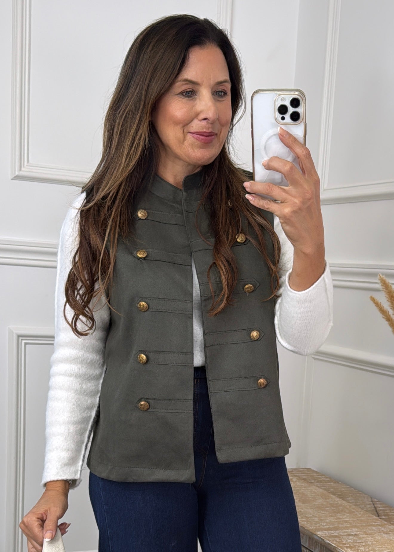 Katie Khaki Button Waistcoat