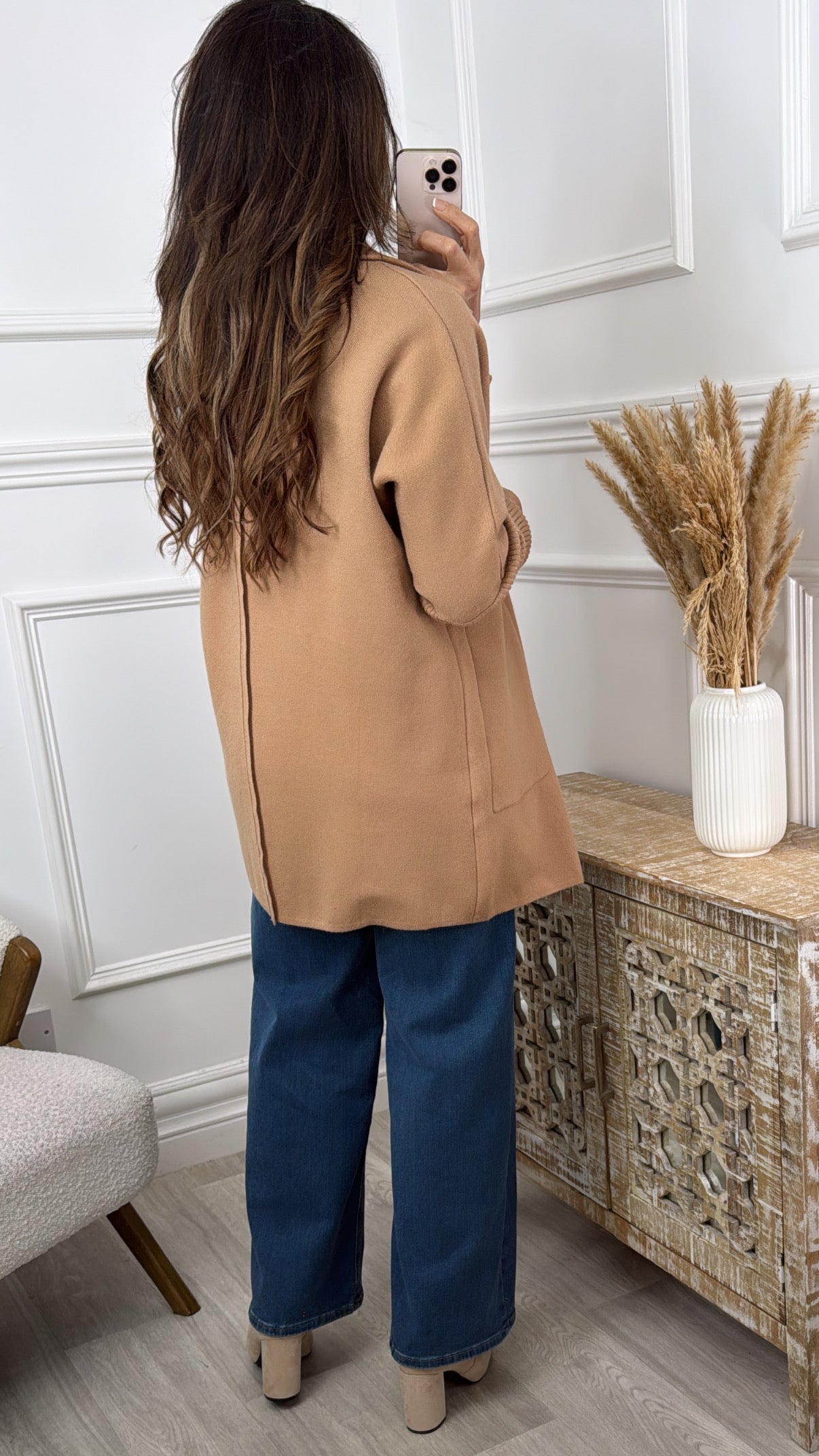 Madlena Camel Knit Sleeve Coat