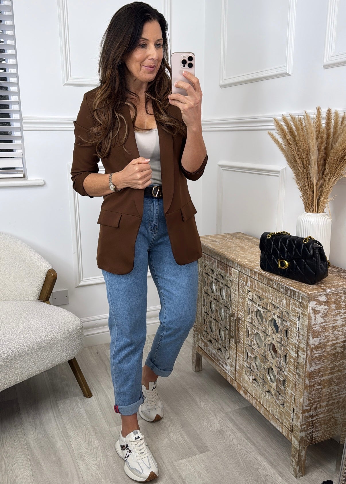 Merrill Choco Brown Gathered Sleeve Blazer