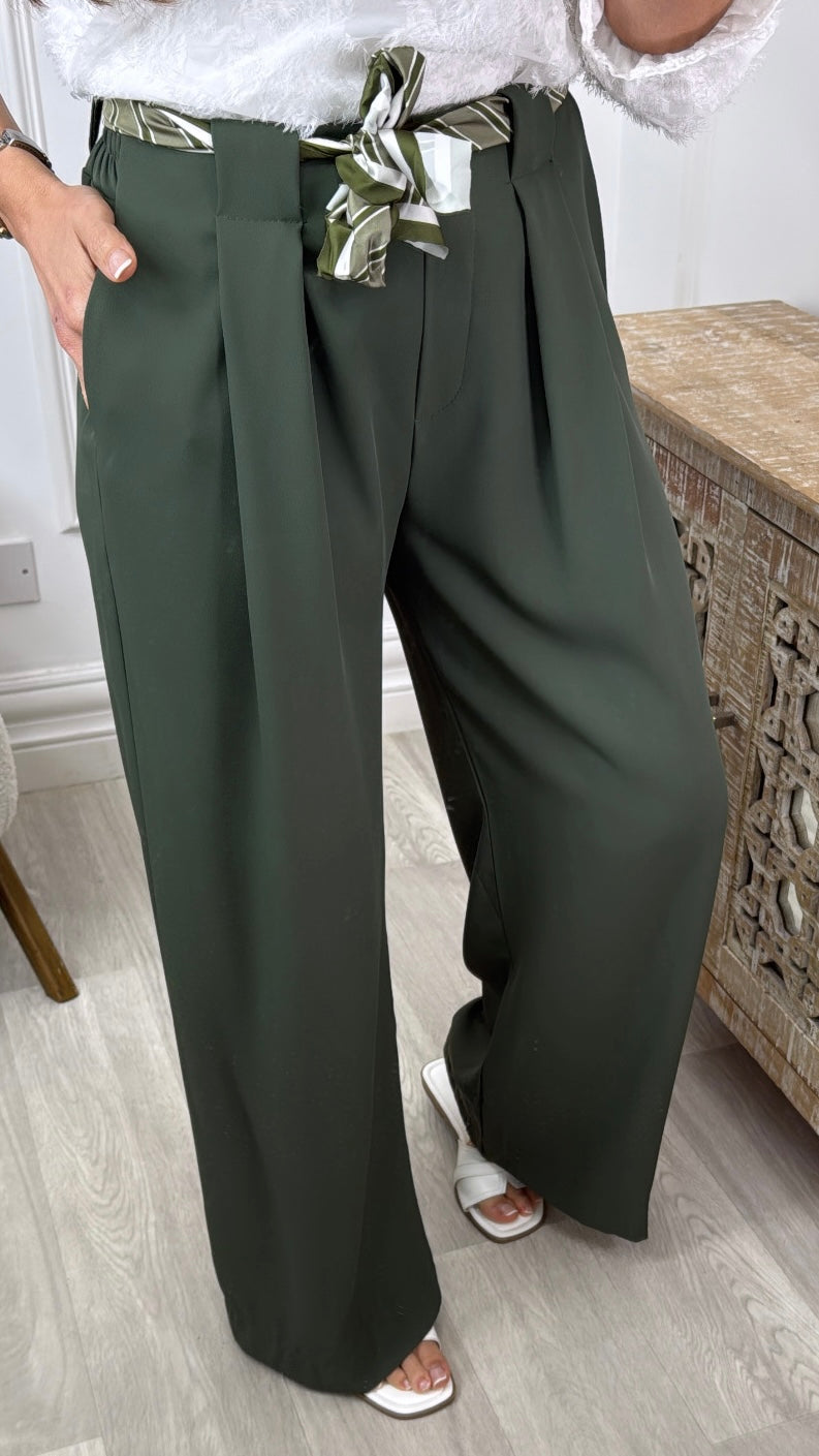 Edwina Khaki Wide Leg Trousers