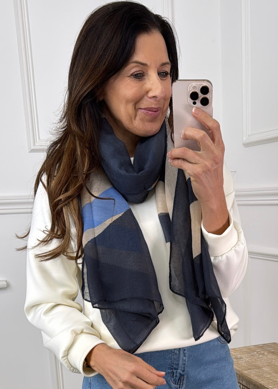 Cici Midnight Blue Circle Print Scarf