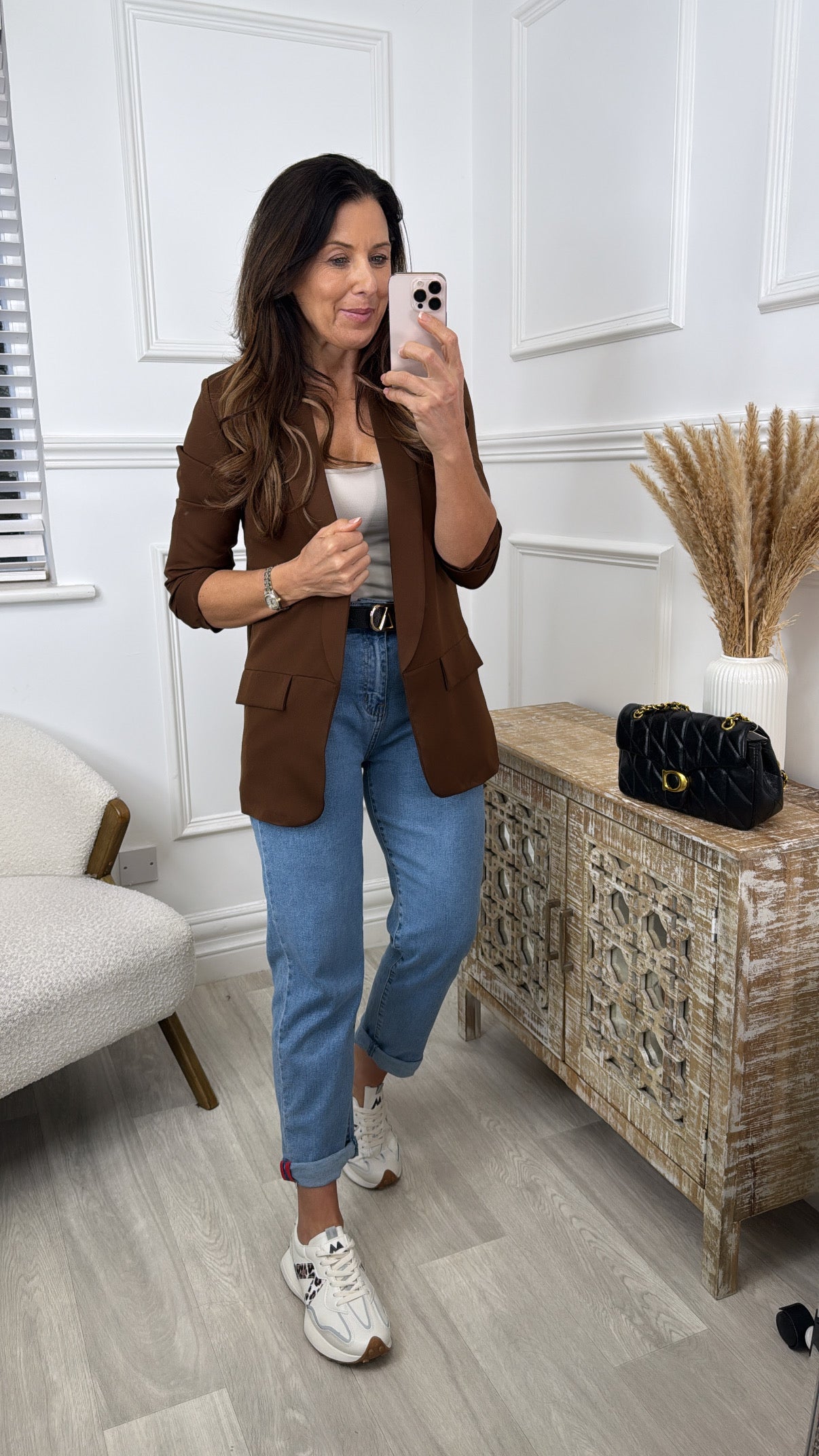Merrill Choco Brown Gathered Sleeve Blazer