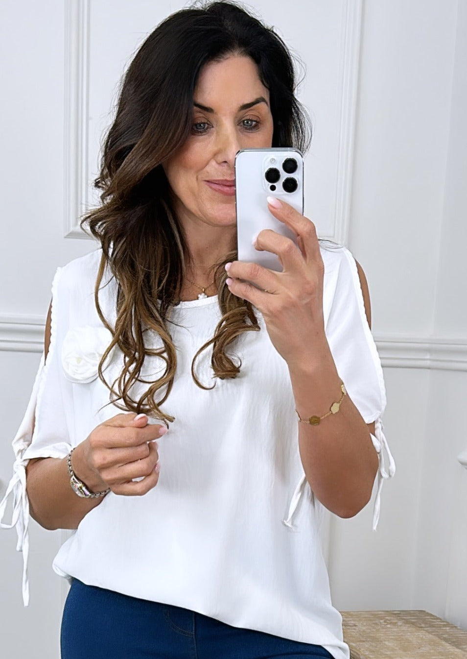 Kirsteen White Cold Shoulder Top